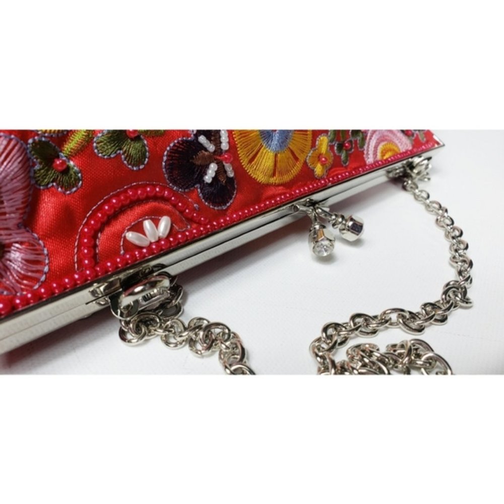 SOLD☆ Beaded Floral Boho Red Clutch Shoulder Bag - Picture 6 of 9